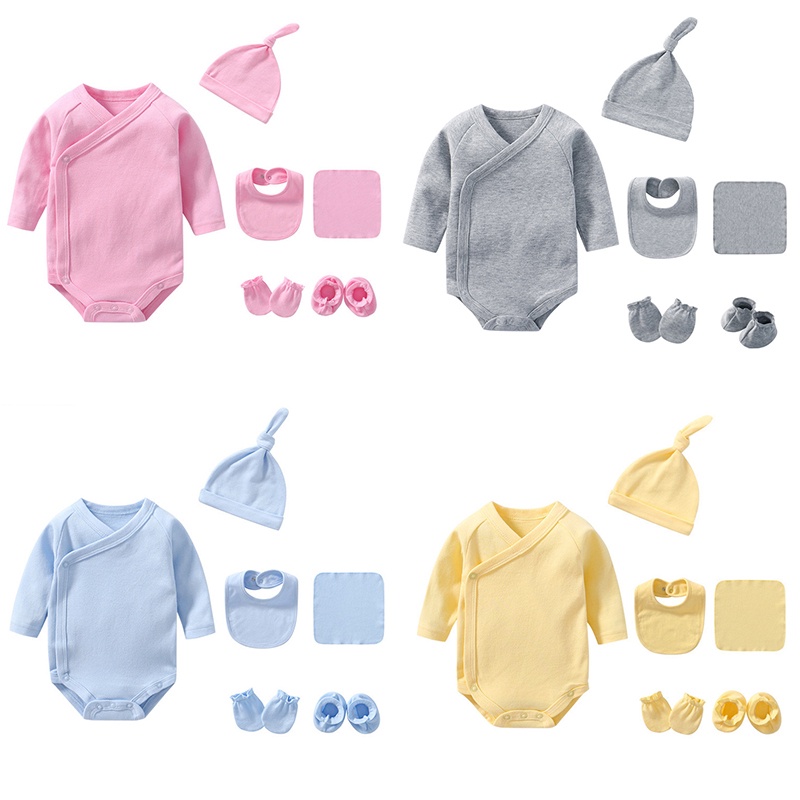 6PCS Baby onesies + hat+ gloves+bib+Square scarf+Foot cover 100%cotton ...