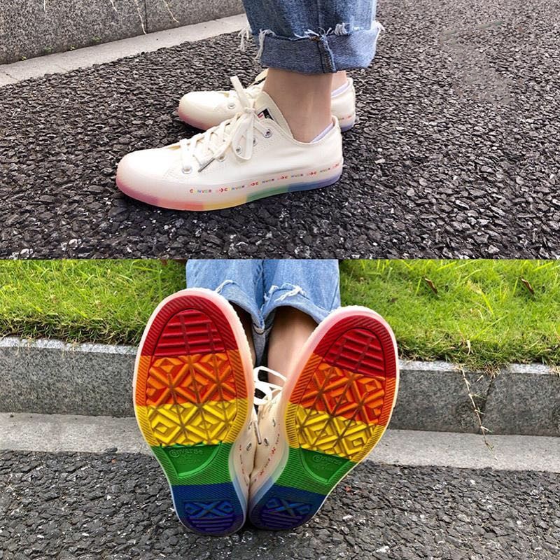 Converse All star beige canvas rainbow bottom men and women shoes 165613C |  Shopee Philippines