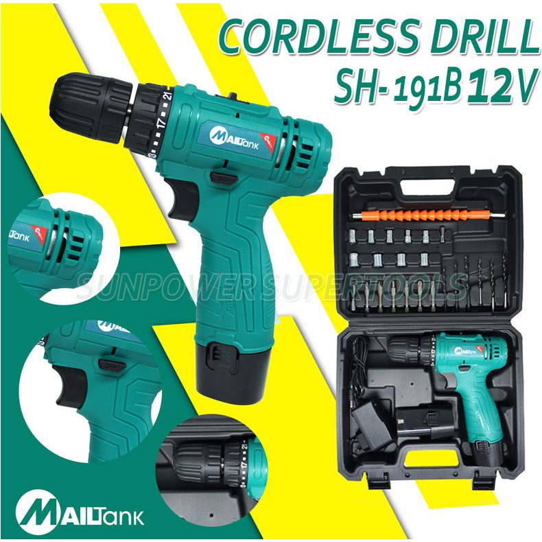 MAILTANK (SH191B) Cordless Drill Driver 12V DoubleSpeed with 2 Liion