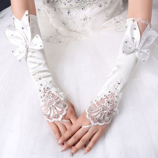 ShopeeTop10✖■YJWSXF  hook finger floret bow tie diamond gloves bride wedding wedding dress hand slee
