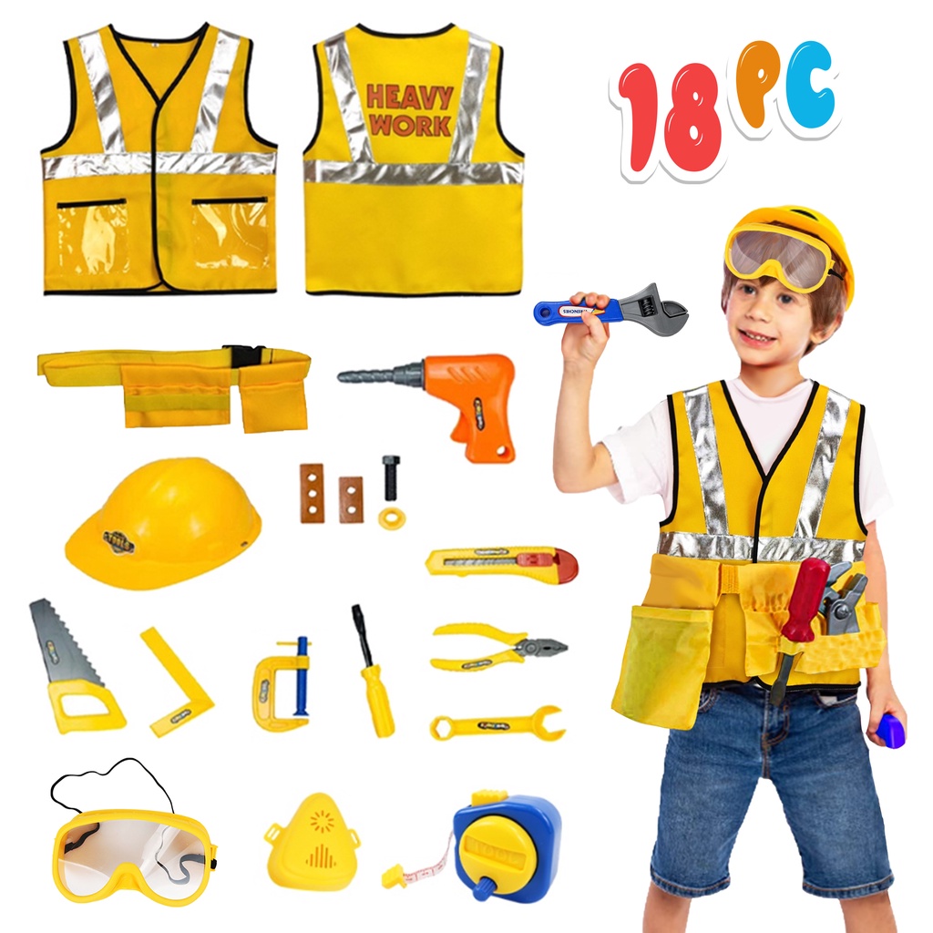 Engineer Construction Workers Costume for Kids Boys Safety Vest for  Construction Toy Set Cosplay Costumes 18pcs | Shopee Philippines