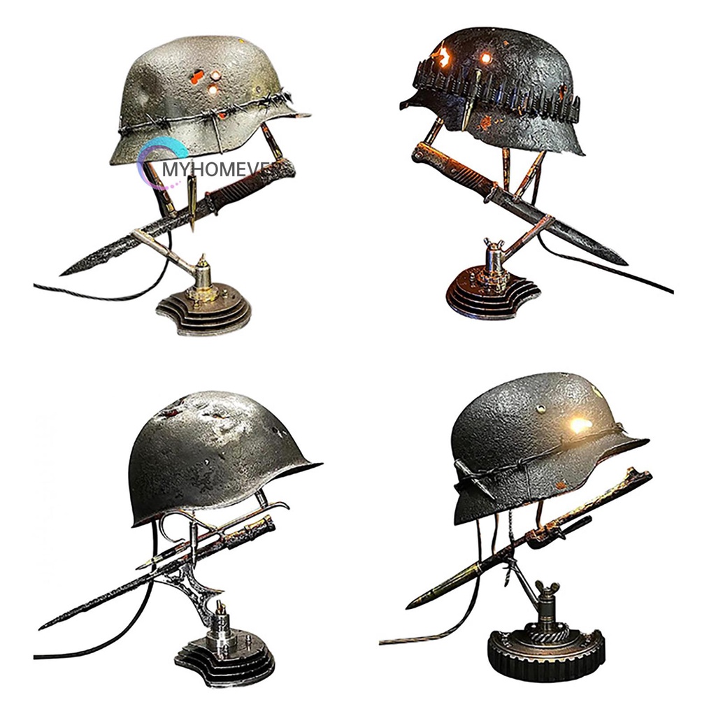 MYHOMEVER War Relic Lamp Helmets Table Lamp Statue Resin Desk Lamp