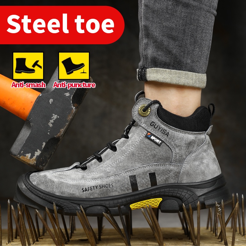 GUYISA Safety shoes water proof high gang steel toe Premium Grey Rubber