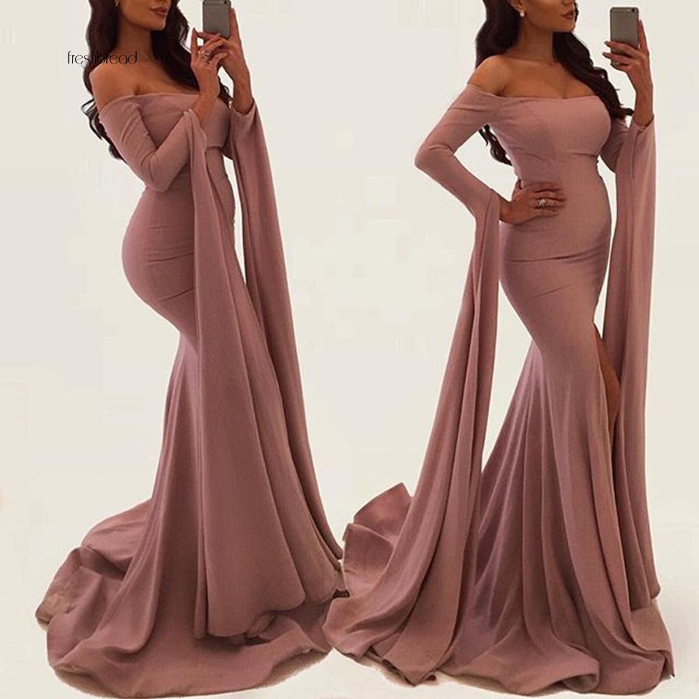 long sleeve off the shoulder evening dress