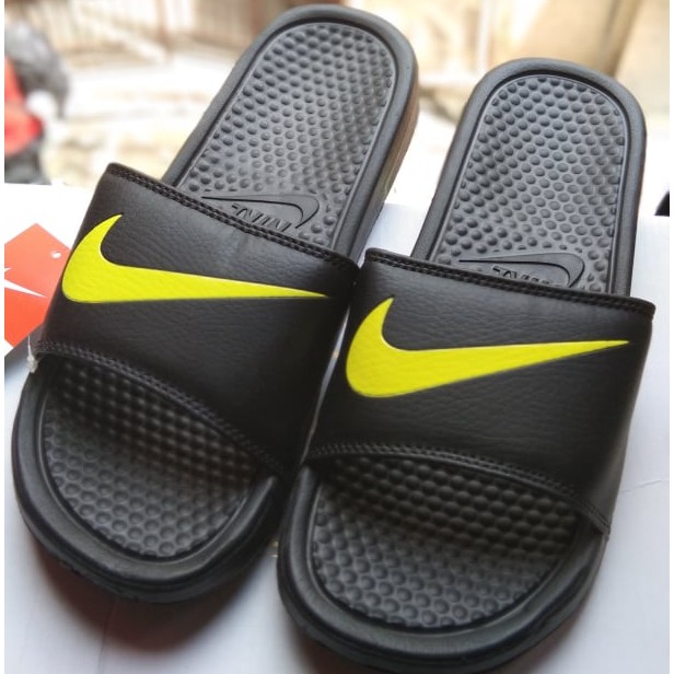 nike slippers green and black