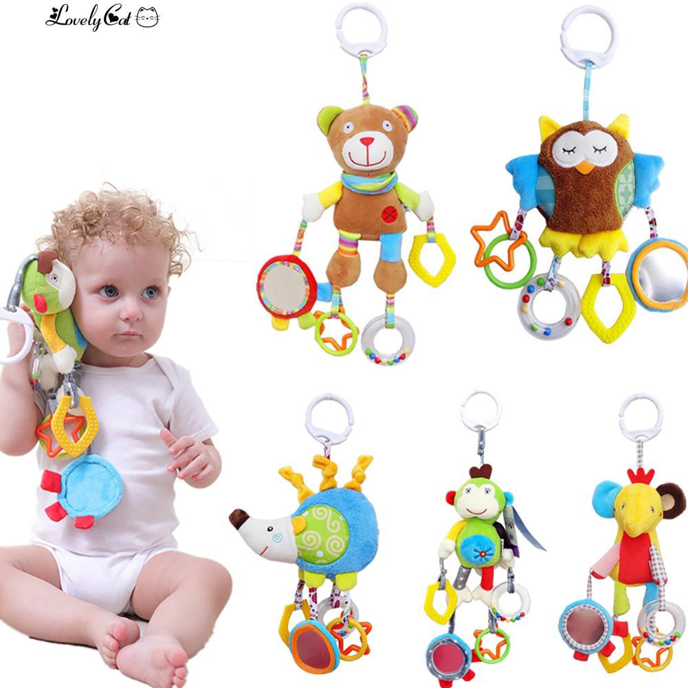 Baby Crib Hanging Animal Plush Doll Hand Bell Infant Rattle