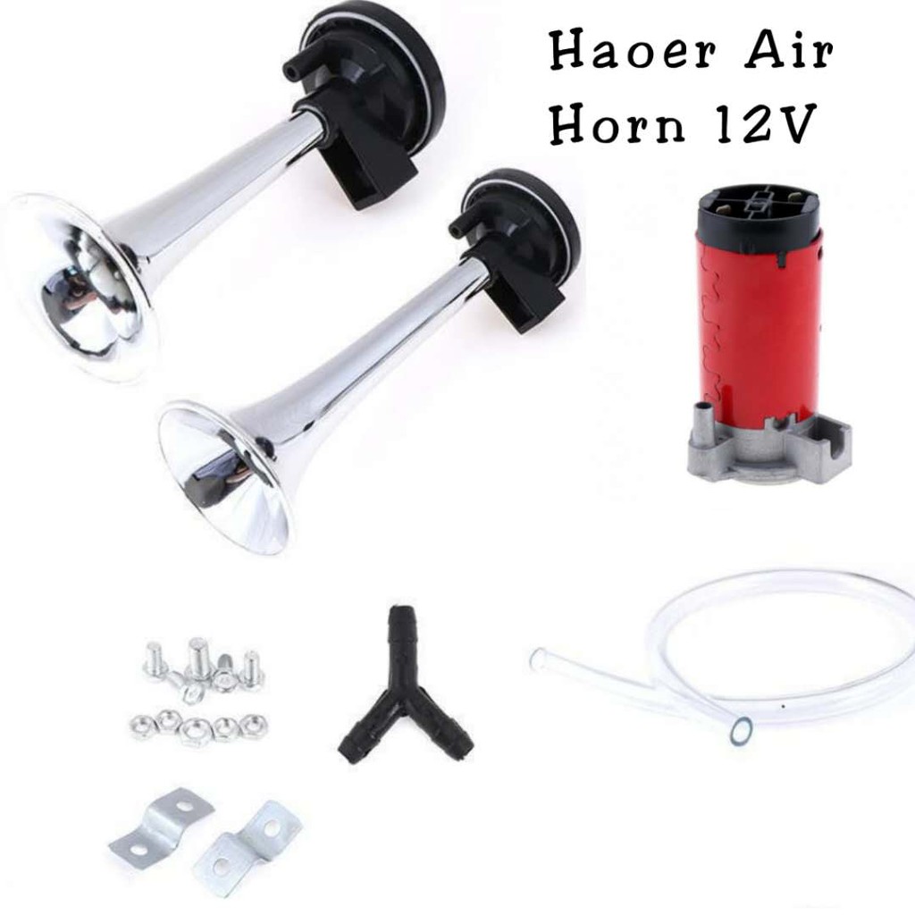 OAPC 12V HAOER HORN SUPER LOUD DUAL TRUMPET AIR HORN KIT WITH