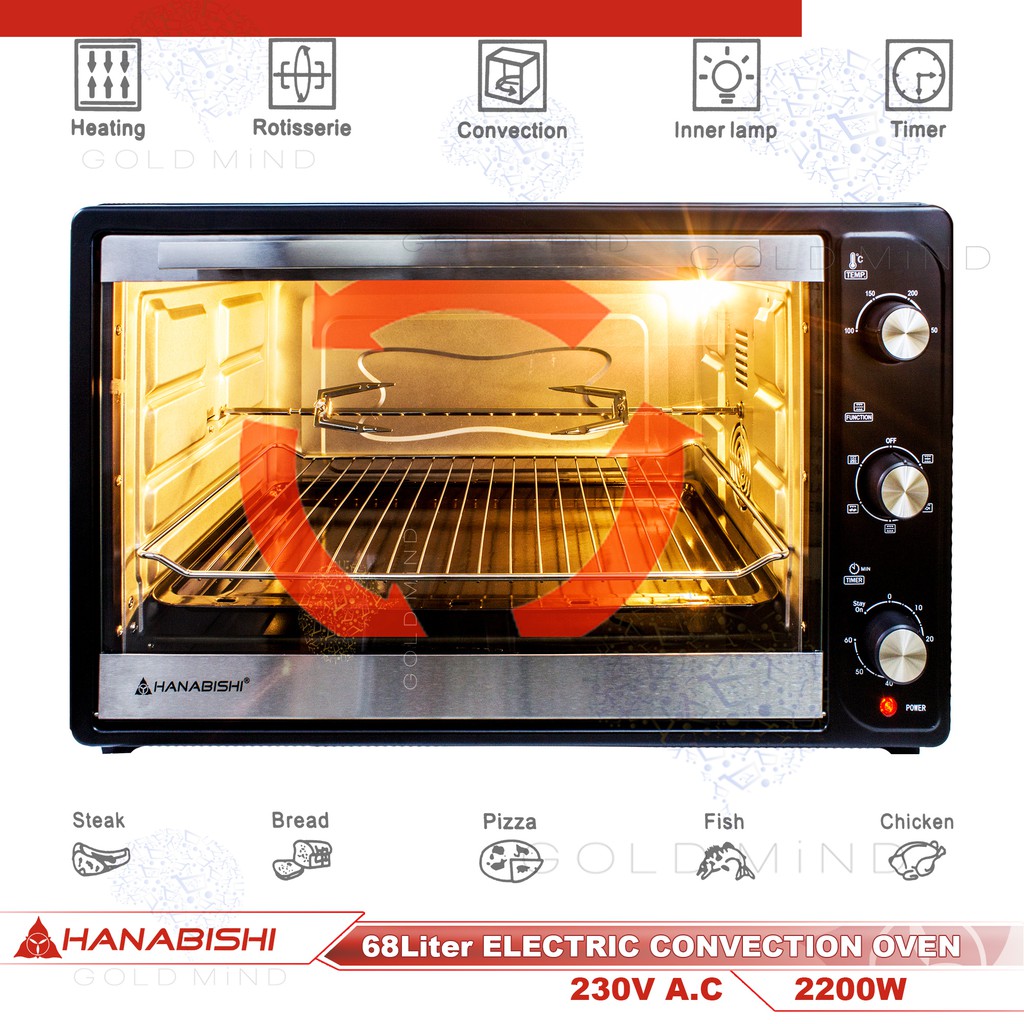 Hanabishi 68L Electric Convection Oven w/ Rotisserie 2200W Shopee Philippines