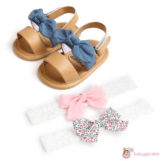 (Babygarden)-Baby Girl’s Cotton Shoes and 2Pcs Headband Floral Stripe Soft Sole Sandals #4
