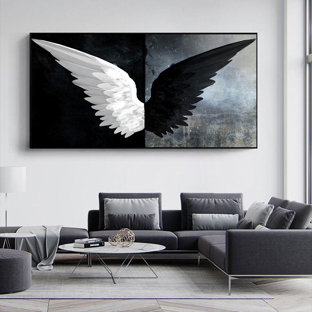White Angel Wings Poster Abstract Art Canvas Print Nordic Decoration Picture 