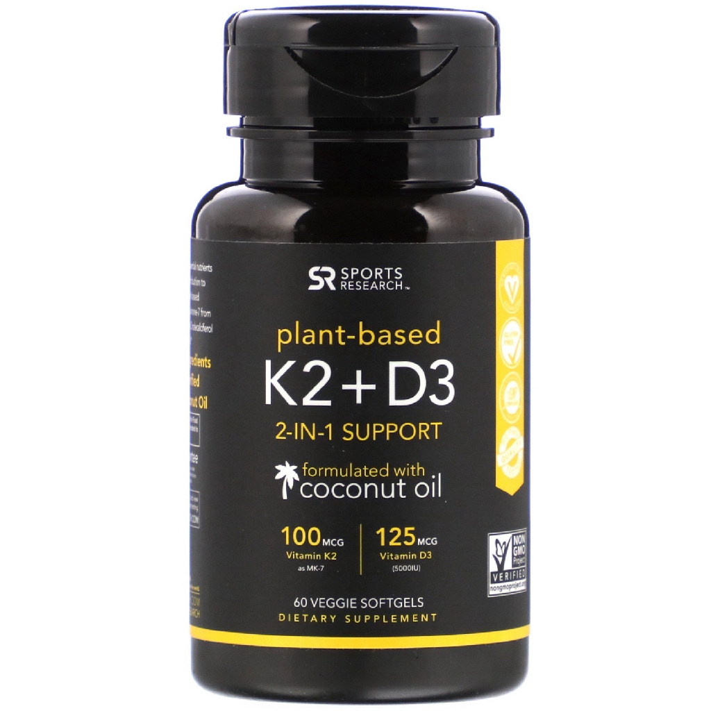 Sports Research Vitamin K2 + D3 with Organic Coconut Oil 60 Veggie