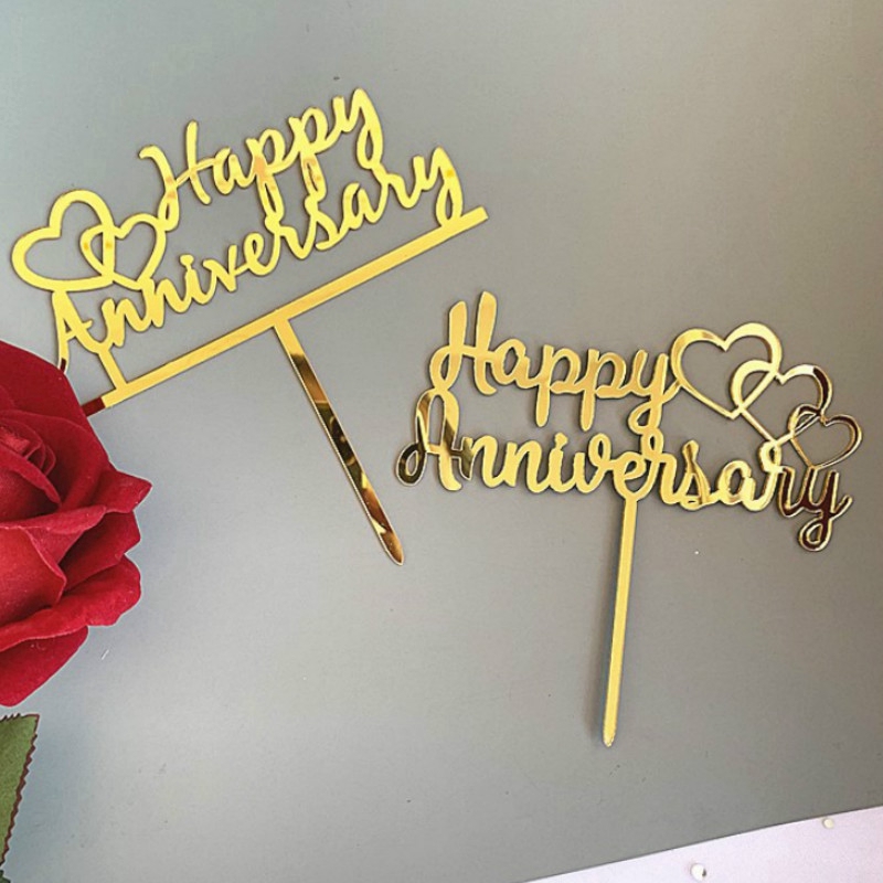 1pcs Acrylic Happy Anniversary Cake Toppers Cake Top Flag Wedding Party