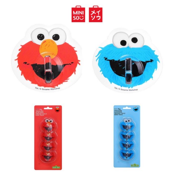 Miniso Sesame Street Traceless Glue Hook Multifunctional 4 Piece Set Elmo  and Cookie Monster | Shopee Philippines