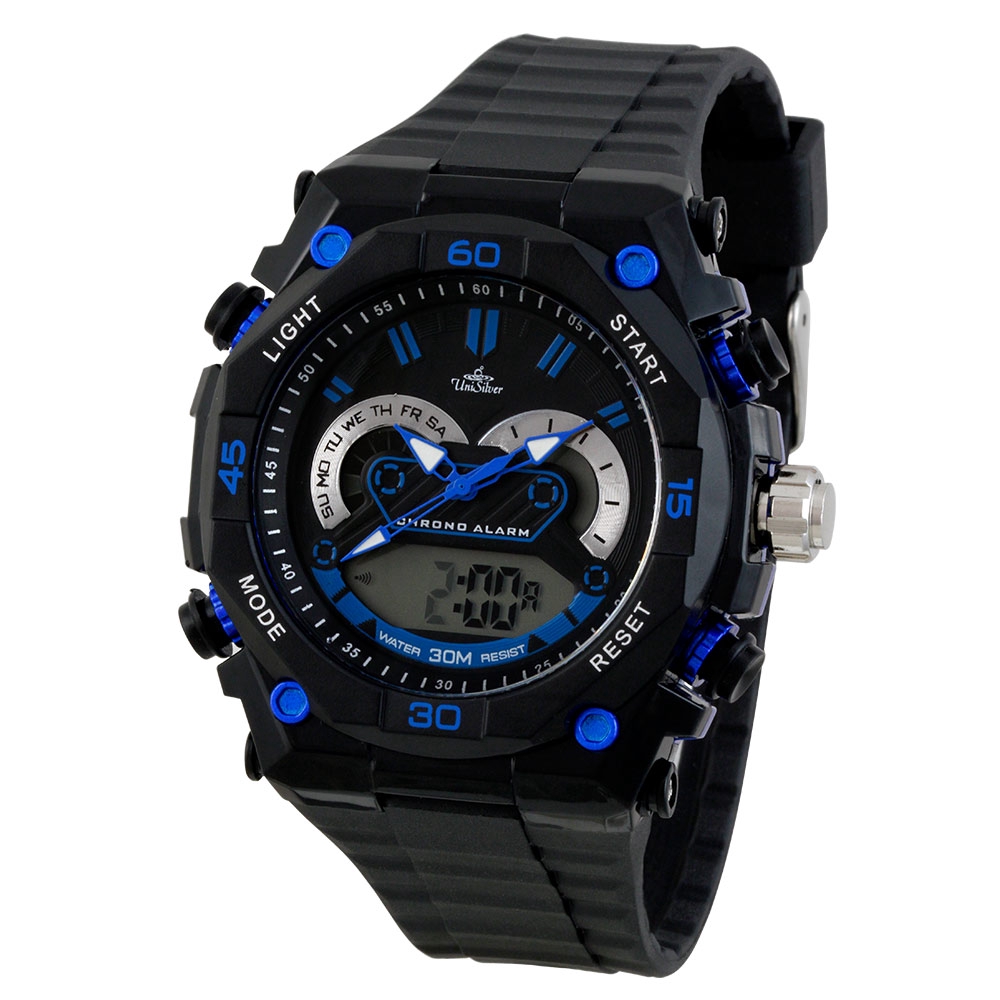 UniSilver TIME Men's Black Digital Analog Rubber Watch KW2634-1002 ...