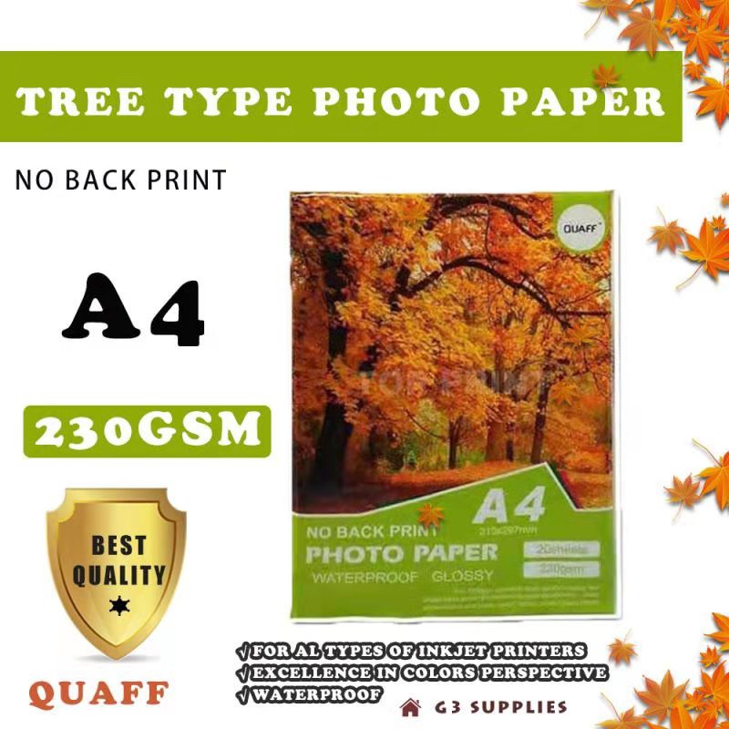 QUAFF Tree Type Glossy Photo Paper No Back Print A4 230gsm---20pcs/pack