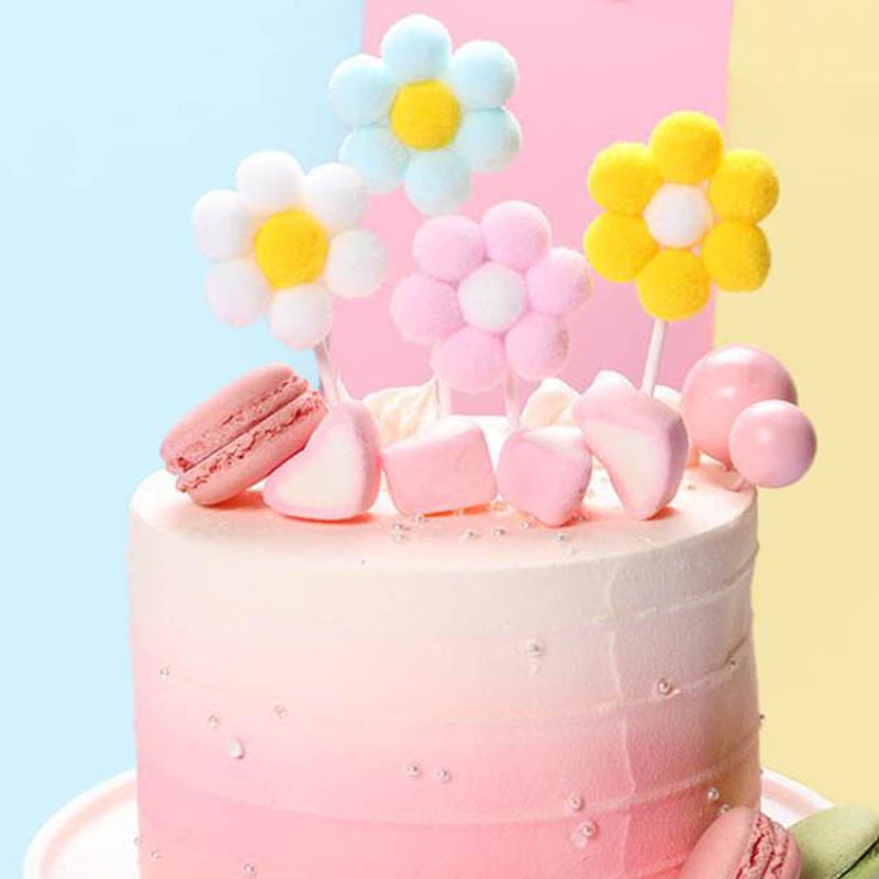 4pcs 5cm Cloud Sun Flower Cake Topper Creative 3D Color Daisy Cake Plug-In Cute Birthday Cake Decoration