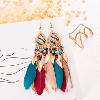 Bohemian Tassel Earrings for Women Dangle Long Earrings Feather Boho Drop Earrings Seed Beads Vintage Jewelry Brincos