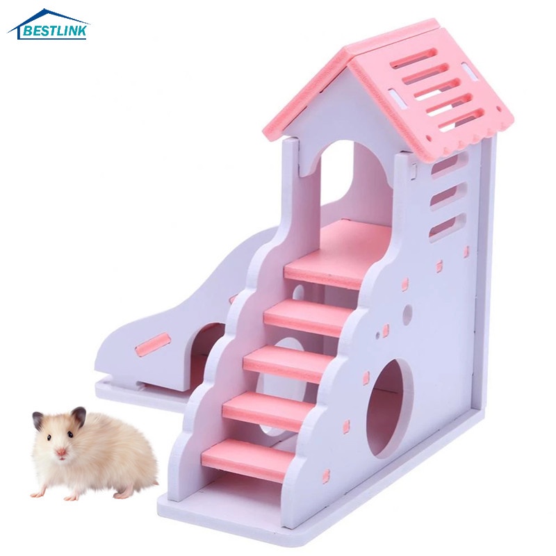 BL Mini Wooden Slide DIY Assemble Hamster House Hamster Hideout Exercise Toy with Ladder Slide