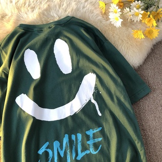 【Pure Cotton/Plus Size】Smile Face Emoji Printed Plus Size Cotton T-shirt Unisex Round Neck Short Sleeves Oversized T-shirt 100% Cotton Big Size Loose Fit Casual Tops For Men Wom #7