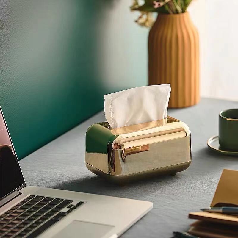 Luxurious Elegant Metallic Gold Silver Tissue Box Tabletop Napkin