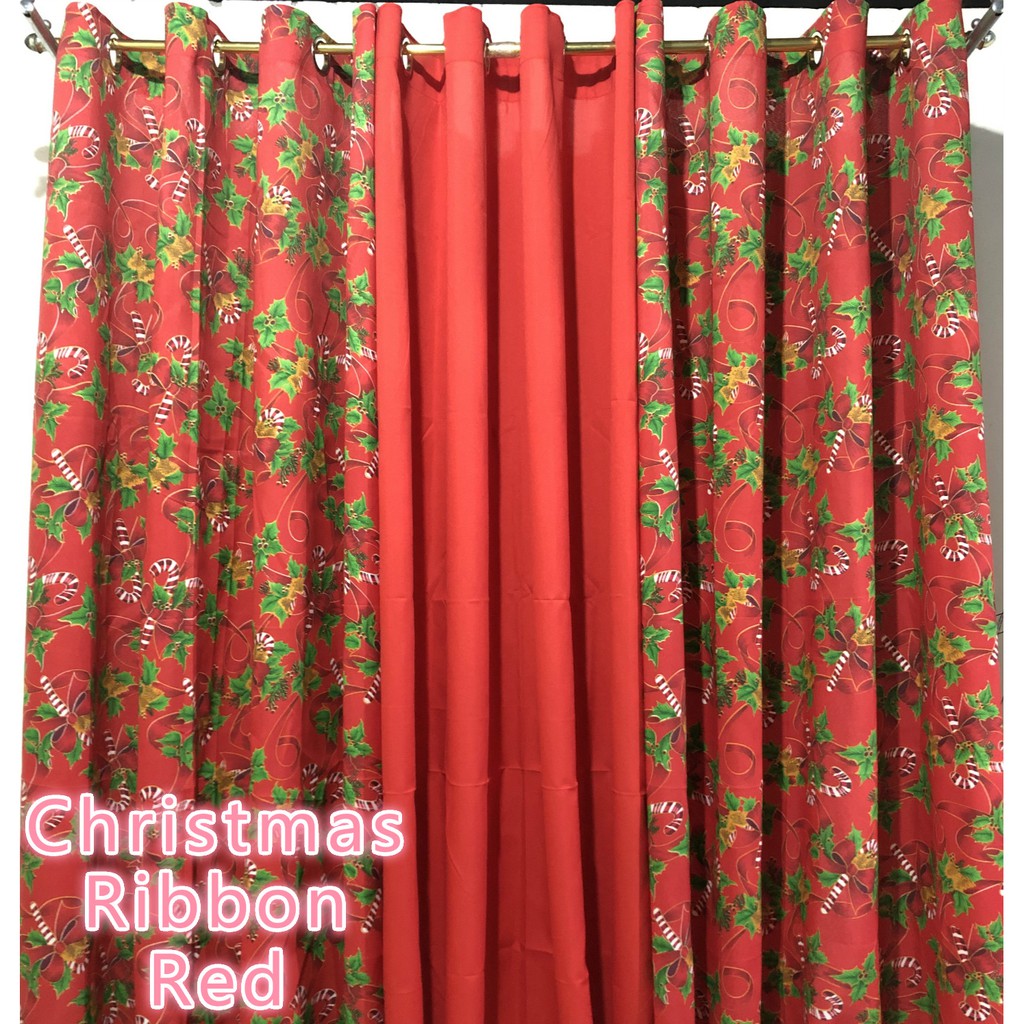COD 1PC Curtain Christmas Ribbon 215x150cm with 8 Ring P195 Per Piece