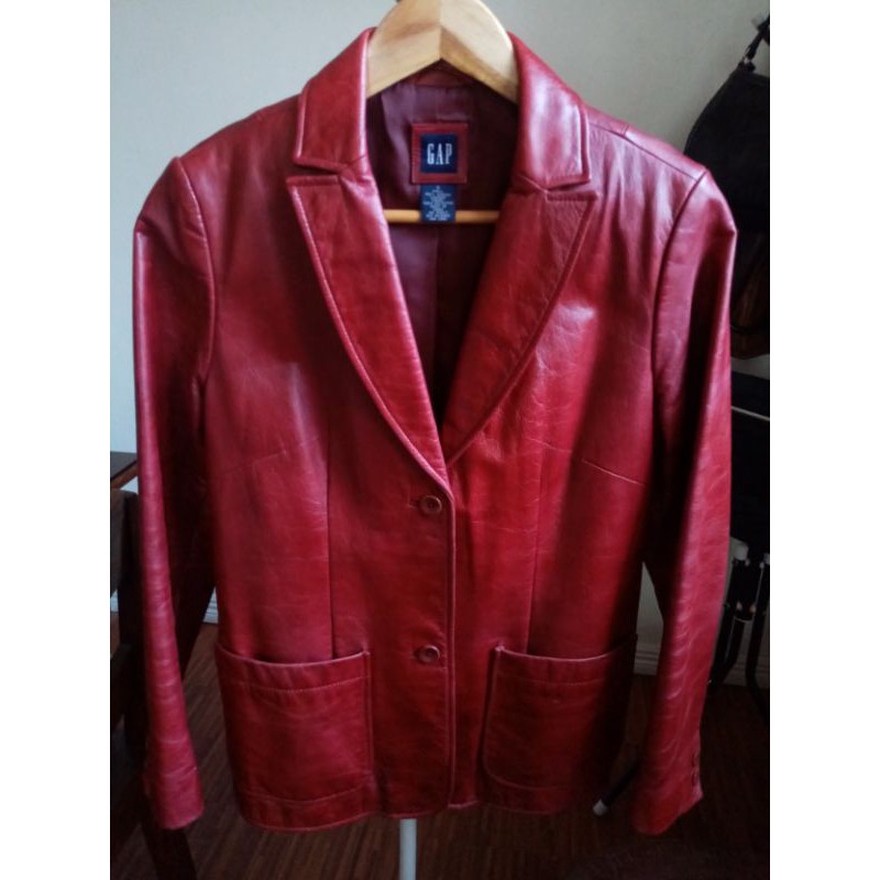 Preloved Vintage Gap Red Genuine Leather Ladies Jacket Small Shopee Philippines