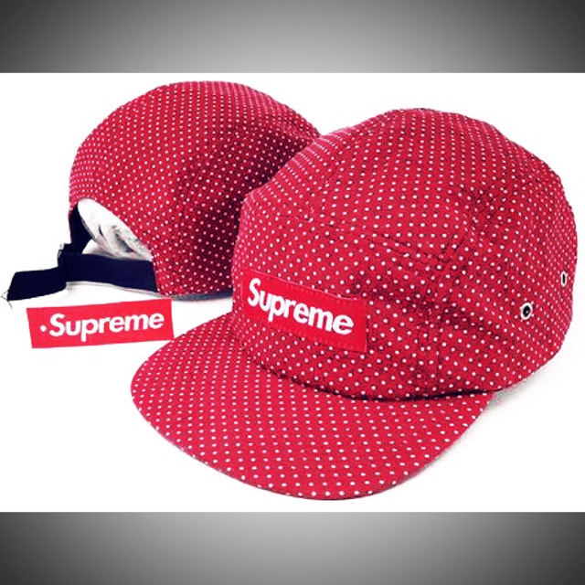 Supreme 5 Panel Red Polka Dots Strapback Cap Baseball Retro