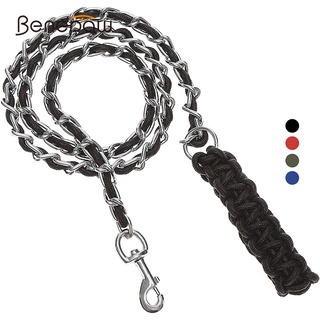 Benepaw  Heavy Duty Metal Chain Dog Leash Soft Anti Bite Nylon Braided Handle Pet Lead Training Rope Leads For Medium Big Dogs