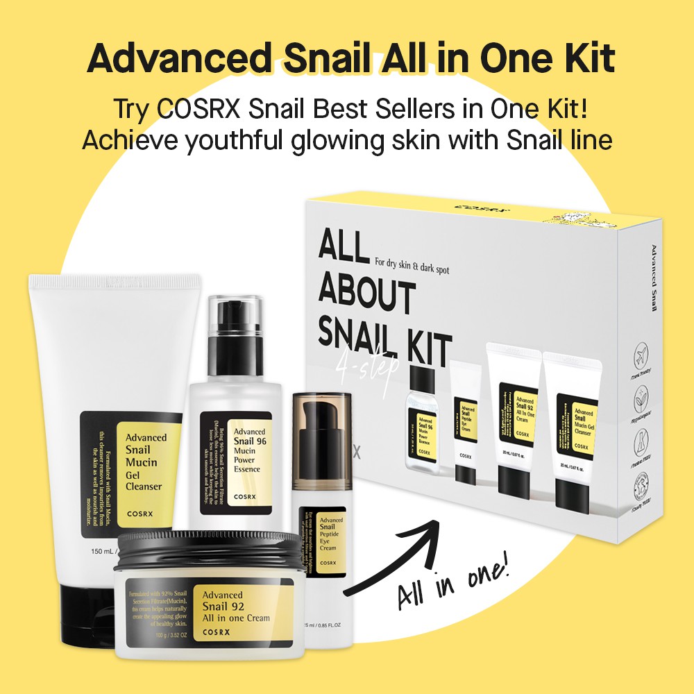 COSRX ALL ABOUT SNAIL KIT 4 steps / Cleanser 20ml, Essence 30ml, Cream 20ml, Eye Cream 5g