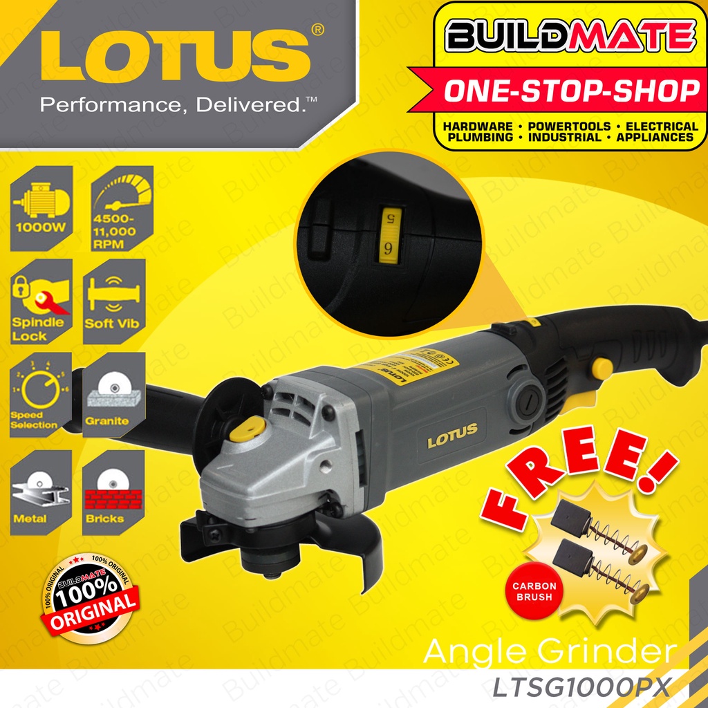 LOTUS Heavy Duty 1000W Angle Grinder 4 Trigger With Free Carbon Brush