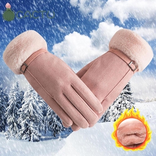 CACTU Women Faux Fur Gloves Winter Ski Driving Gloves Cashmere Mittens Windproof Thicken Warm Plus Velvet Candy Color New Fashion Touch Screen/Multicolor