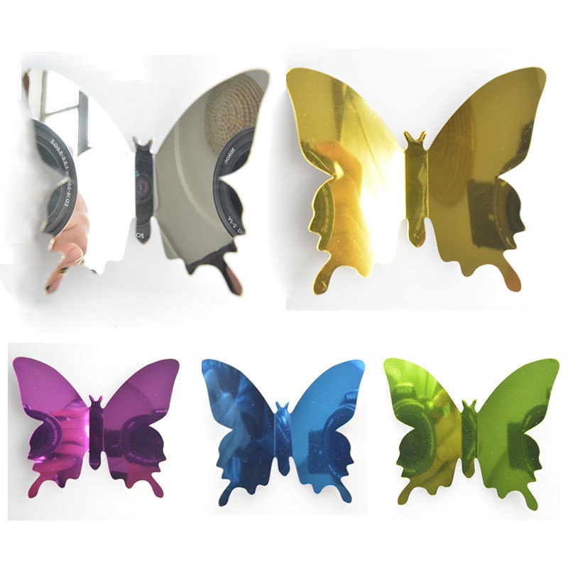12Pcs Mirror Wall Sticker Decor Butterflies 3D Mirror Wall Art Party Wedding Home Decors Butterfly