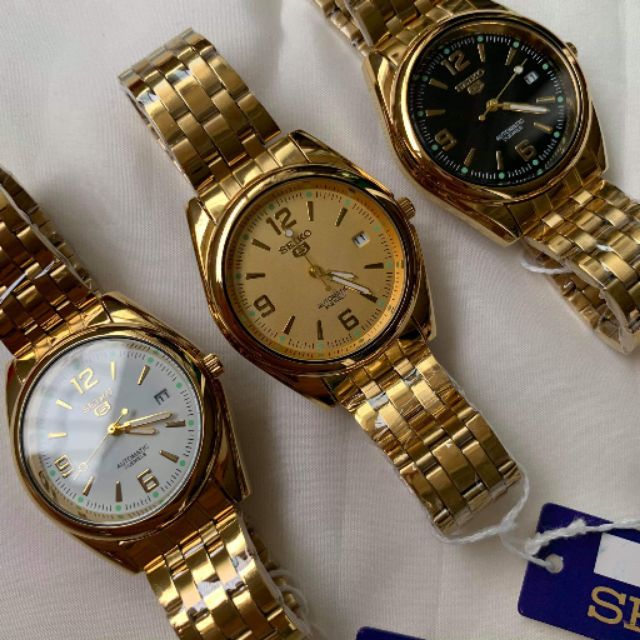 SEIKO 5 w/ date Gold COUPLE Watch Automatic Movement | Shopee Philippines