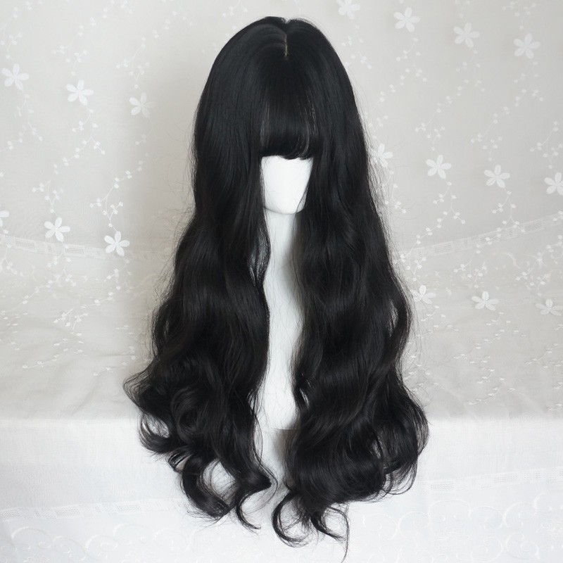 Wig Female Long Curly Hair Korean Air Bangs Round Face Big W