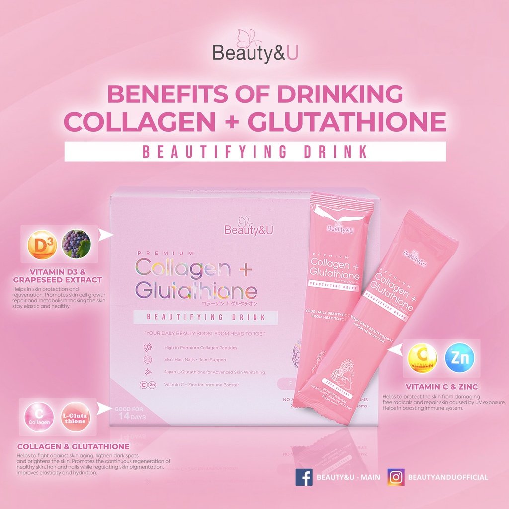 Beauty&U C0ll@gen + Glut@thi0ne Beautifying Drink (14sachets) | Shopee ...