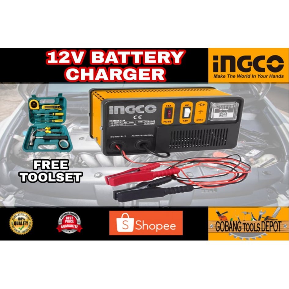 Ingco Battery Charger INGCB1601 12/24V 9/4A With Free Toolset Shopee