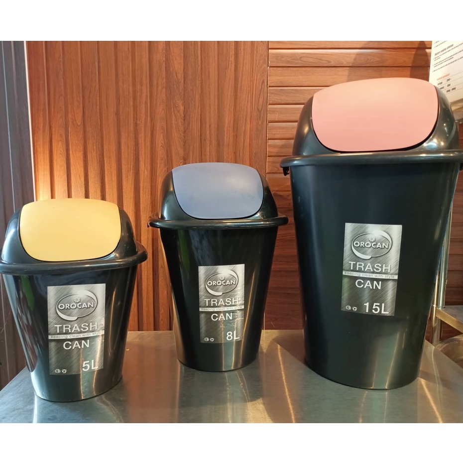 OROCAN Trashcan with swing cover (different sizes) GARBAGE CAN Shopee