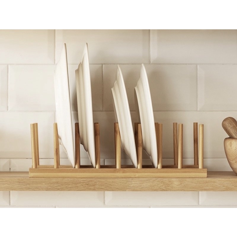 Solid Wood Shelves Bamboo Plate Racks Multipurpose Drainboard Kitchen