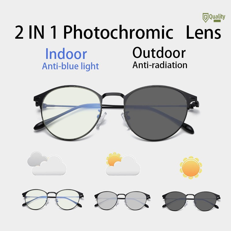 Ready stock Anti radiation Photochromic eye glasses for women men