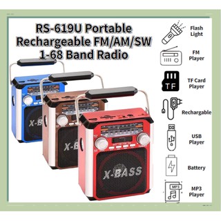 RRS RS-619U Portable Rechargeable FM/AM/SW 1-68 Band Radio With LED Lights and USB/SD/TF MP3 Slot
