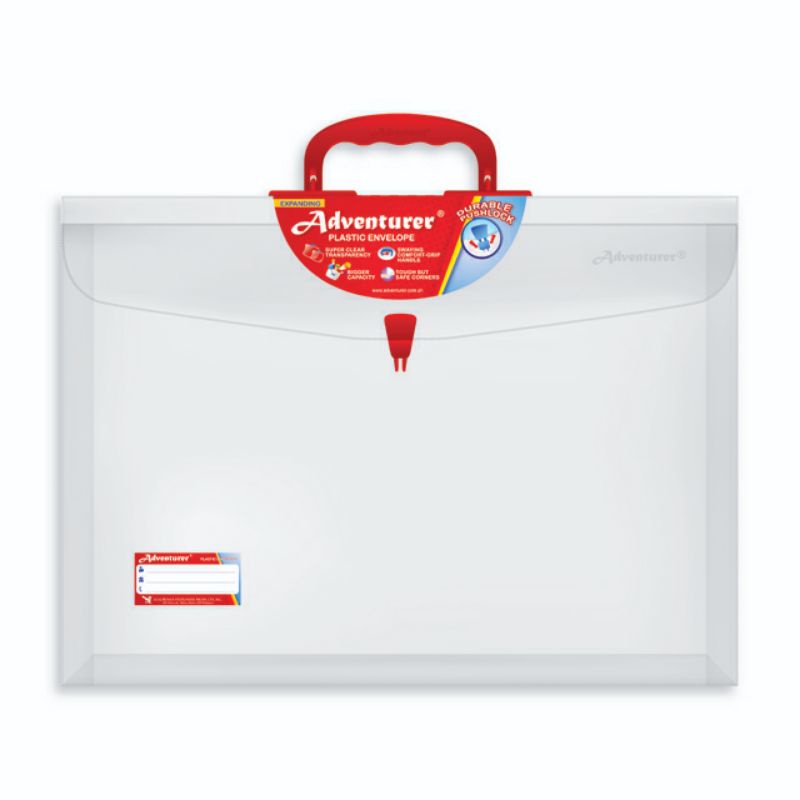 Clear Expanded Plastic Envelope w/ Handle Pushlock (LONG) Adventurer