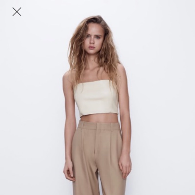 zara leather crop top