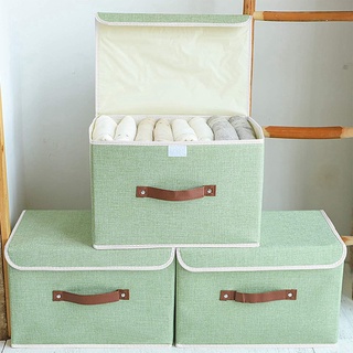 3 Pack Storage Boxes with Lids,Collapsible Linen Fabric Storage Basket Bins for Towels,Books,Toys,Clothes,Green #7