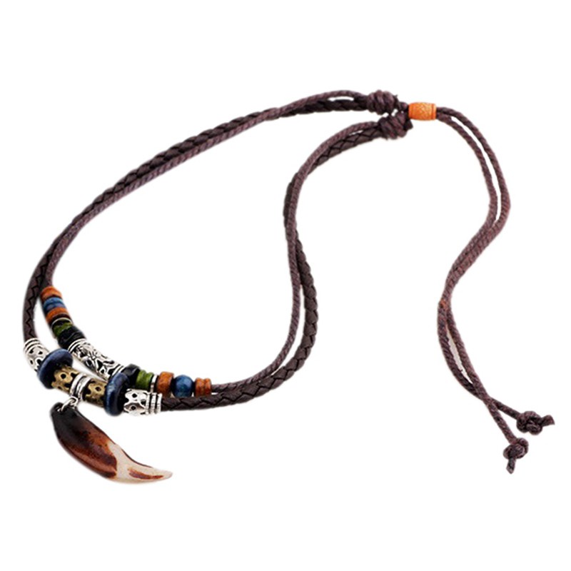 UNIQUE ETHNIC STYLE DOUBLE CHOKER BROWN BEADS AND PENDANT ZX18