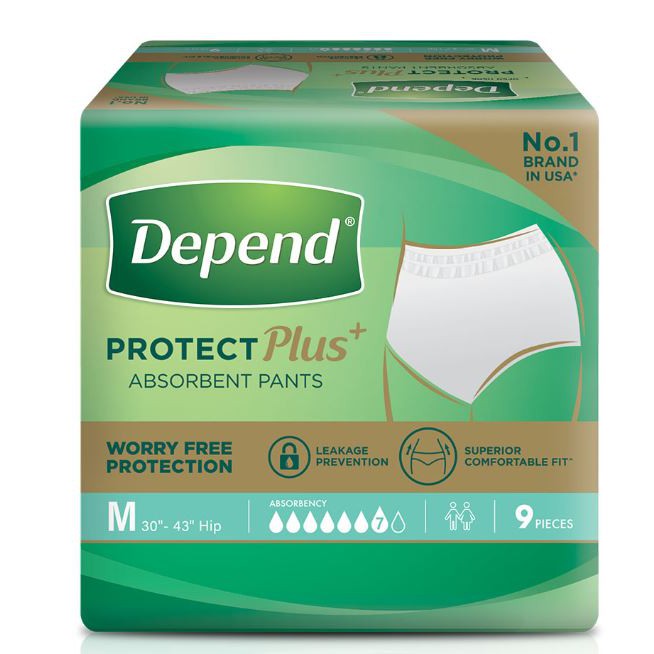 Depend Adult Diaper Protect Plus Absorbent Pants M 9pcs x 1 pack (9