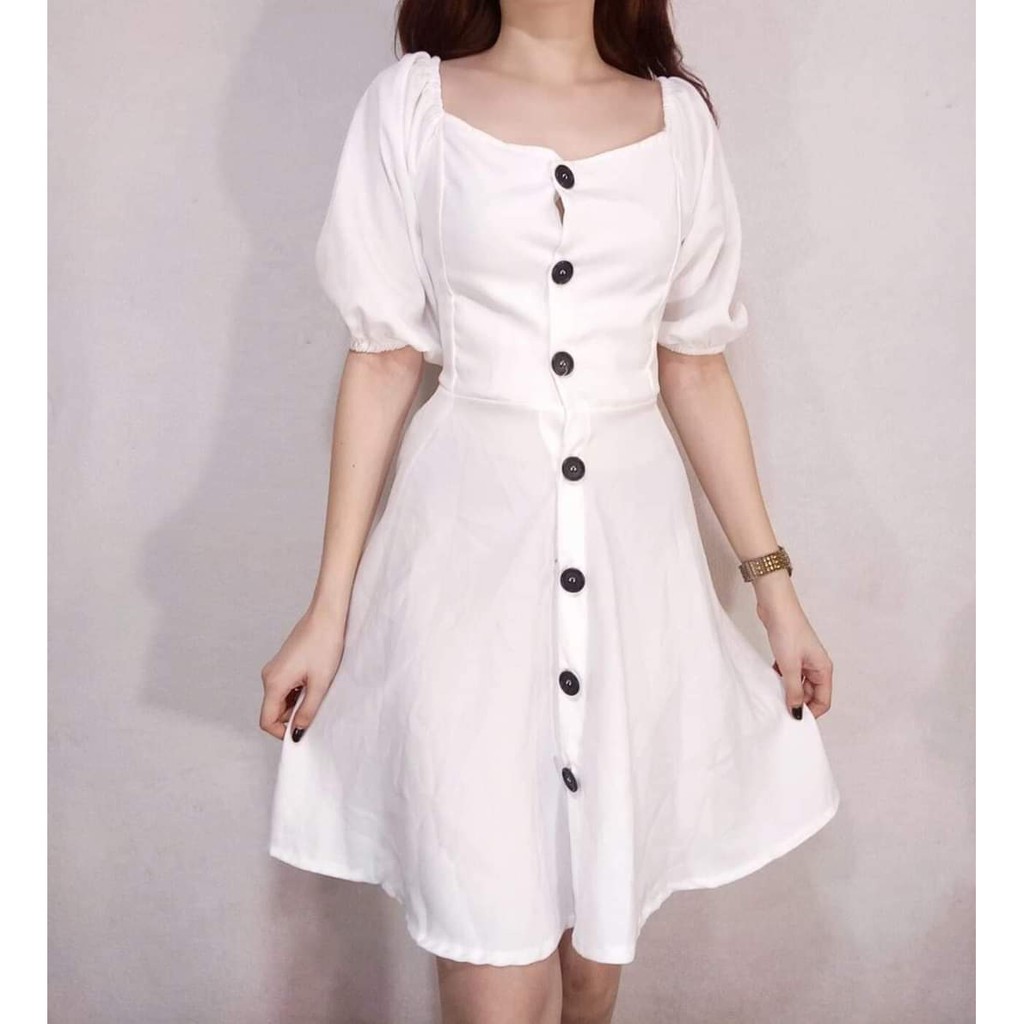 puff sleeve button up dress