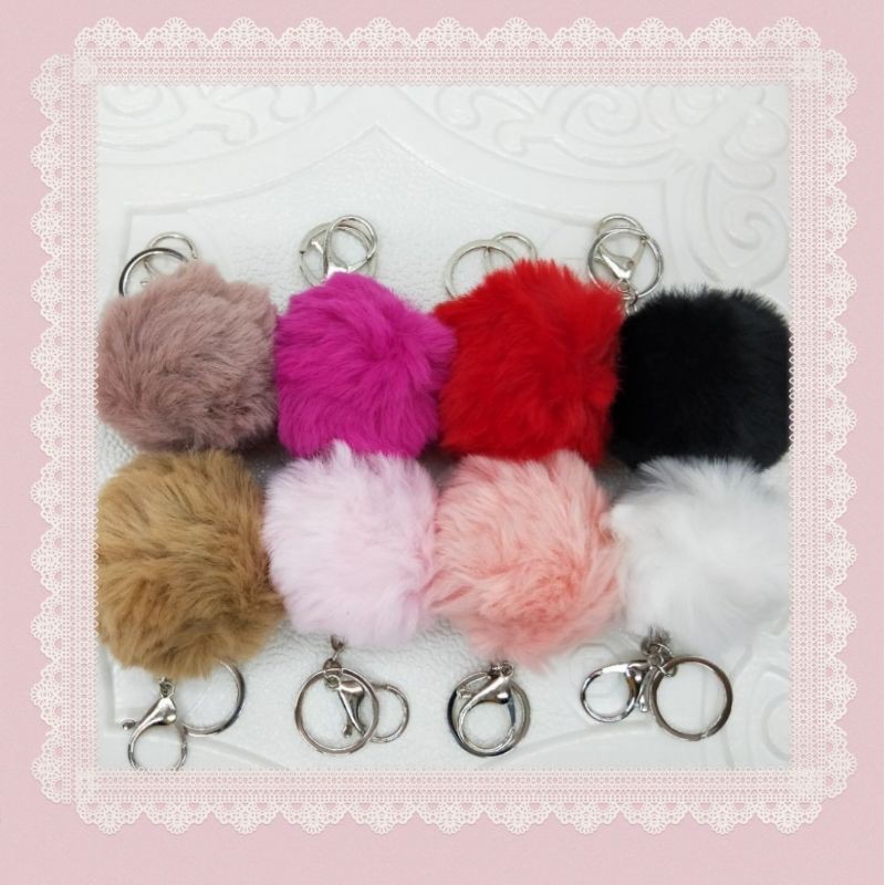 1PC Cute Soft Fur Pom Pom Keyring Real Fluffy Key Chain KeyRing Phone Bag Charm
