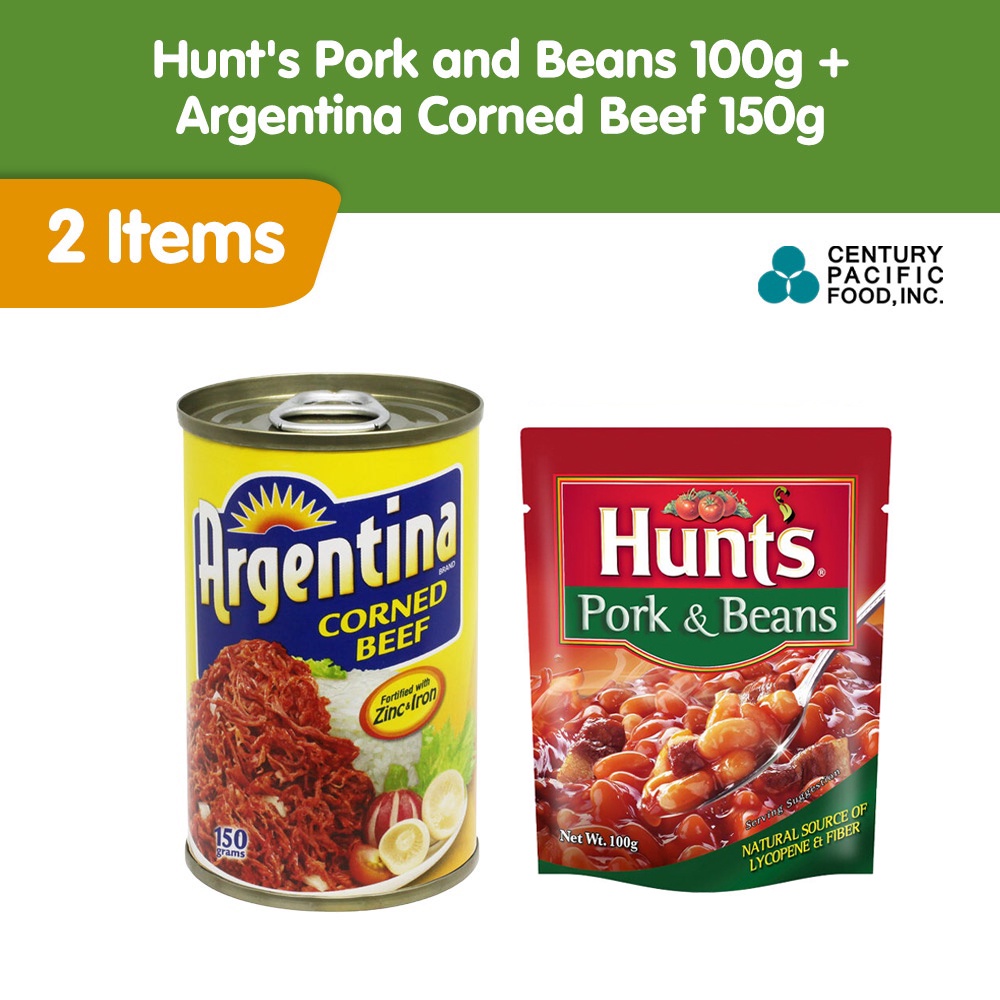 Argentina Corned Beef 150g + Hunt's Pork & Beans 100g (Pouch) Shopee
