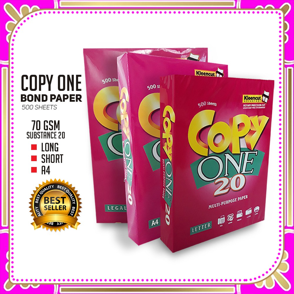 COPY ONE BOND PAPER 70GSM SUBSTANCE 20 (SHORT / A4 / LONG) 500 SHEETS ...