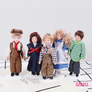 1:12 Dollhouse Mini Ceramic Doll Model Movable Blue Hooded Braid Girl Child 